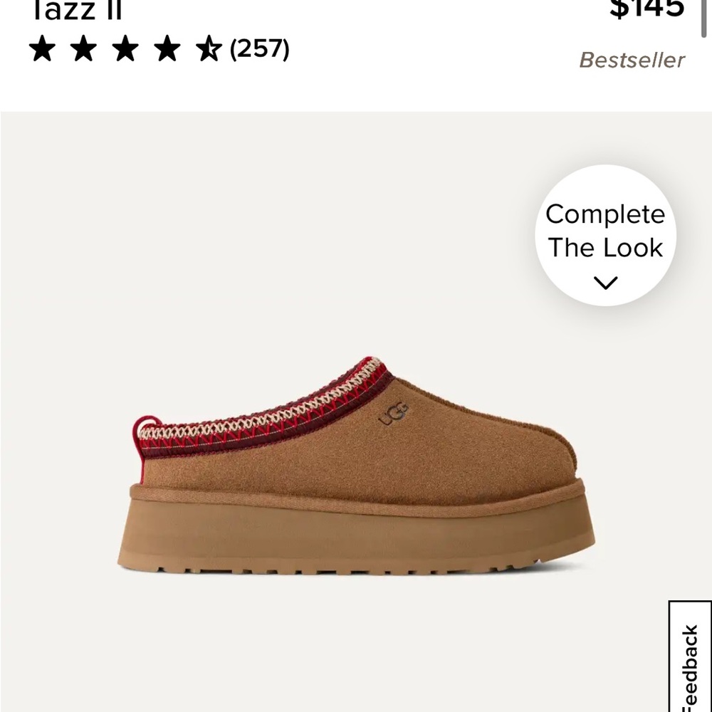 UGG Cozy Tan Slip-Ons with Red Stitching